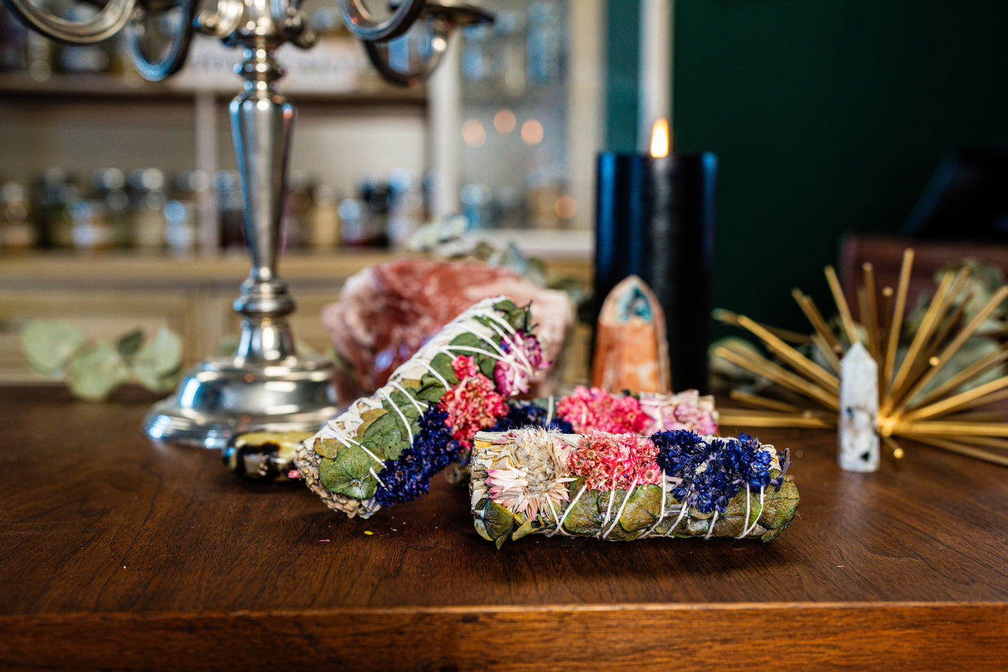 Purple Sinuata, Hot Pink Strawflower, Eucalyptus, and White Sage Bundle