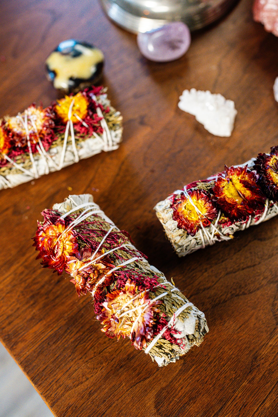 Orange Strawflower, Cedar, and White Sage Bundle