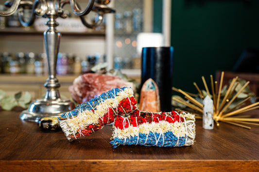 Red, White, and Blue Sinuata with White Sage Bundle
